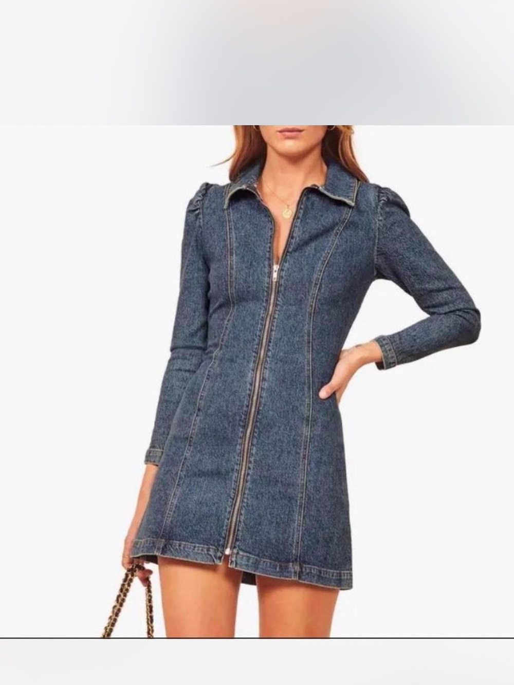 Reformation Denim Zip-Front Mini Dress - Dark Blue